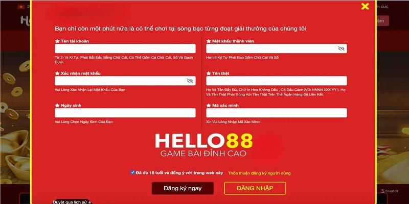 Đăng ký Helo88 thành công phải điền đúng thông tin